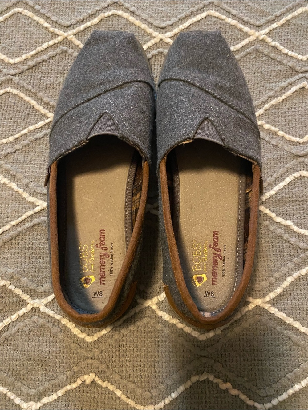 Toms Gray Canvas Slip-On Flats with Brown Trim